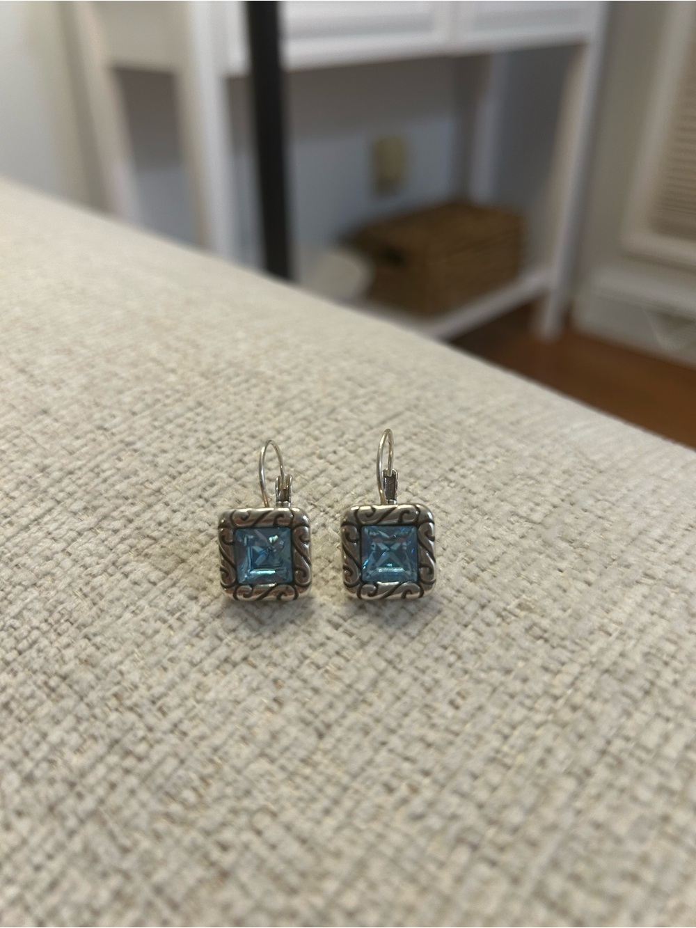Brighton Blue Square Gemstone Drop Earrings - Sterling Silver Style